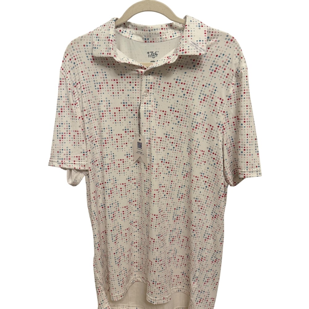 1764‎ Golf Signature  Large White Star Print Polo Shirt NWT